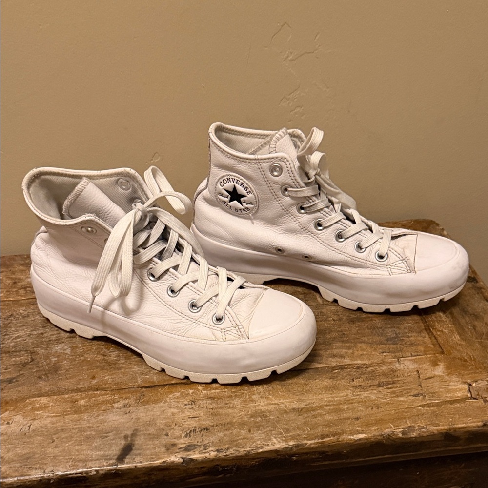Converse All-White Leather High-Tops Size 8